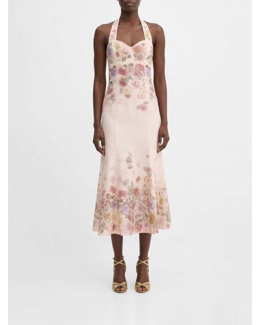 Twinset Pink Flax Midi Dress With Floral Print