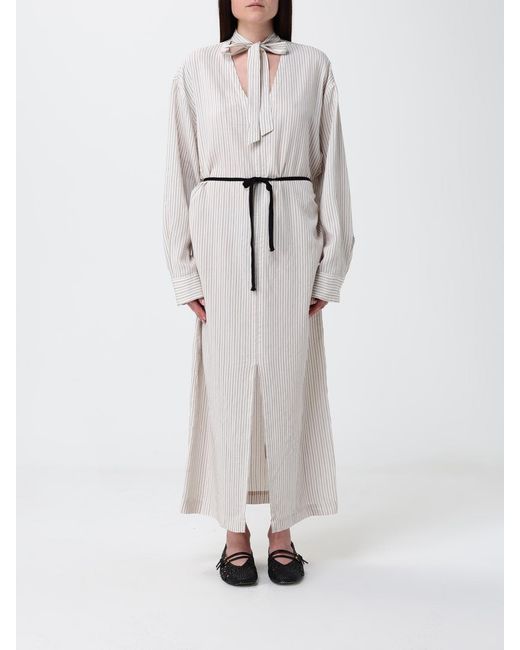 Barena White Striped Silk Blend Chemisier Dress