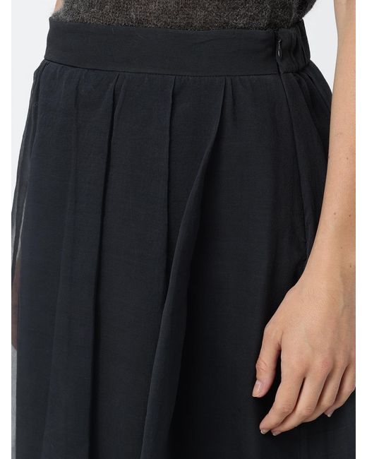 Brunello Cucinelli Black High-Waisted Silk Full Midi Skirt