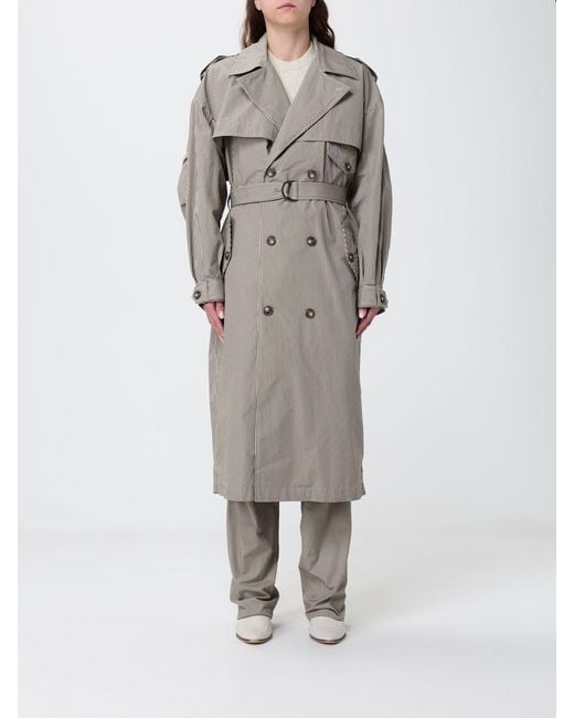 Isabel Marant Gray Striped Cotton Double-Breasted Trench Coat