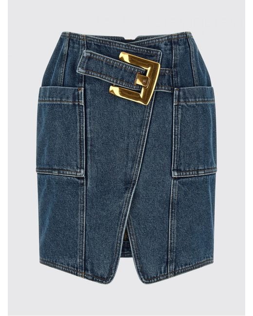 Balmain Blue Denim Mini Skirt With Maxi Buckle