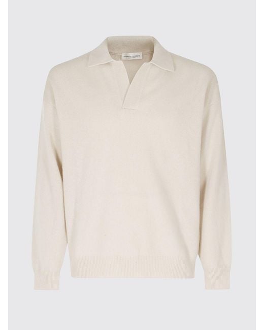 Roberto Collina White Long-Sleeved Merino Wool Knit Polo Shirt for men