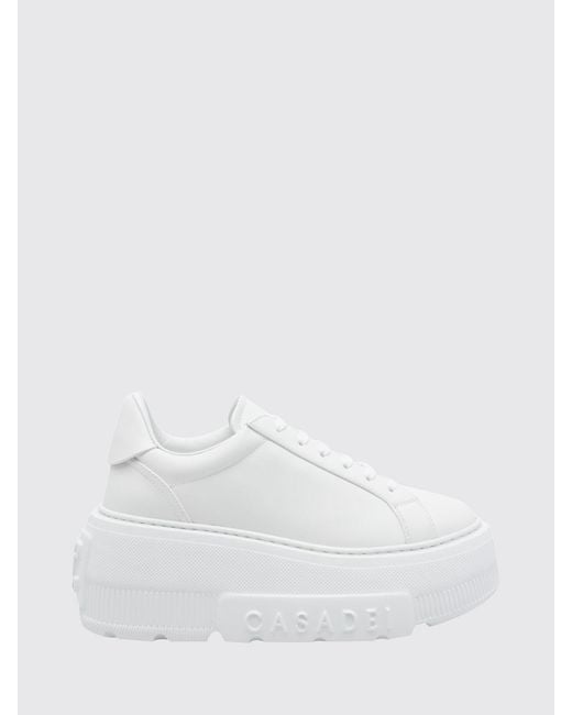 Casadei White Nexus Smooth Leather Platform Wedge Sneakers