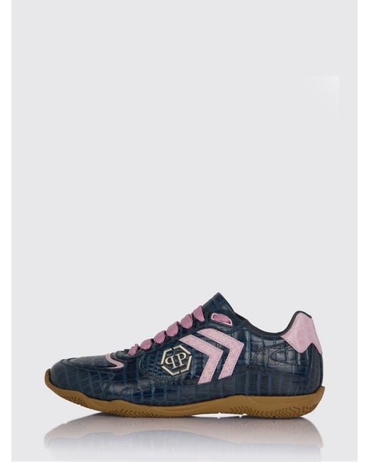 Philipp Plein Blue Pit-$Top Crocodile Print Leather Sneakers for men