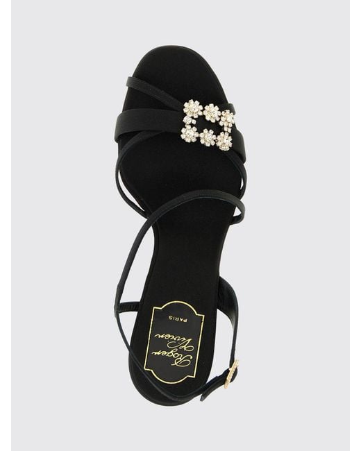 Roger Vivier Black Efflorescence Satin Sandals With Jewel Buckle