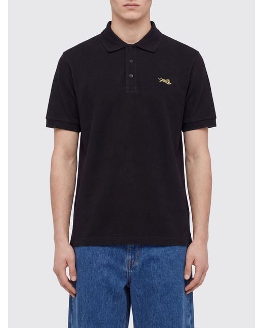 KENZO Black Logo Patch Short-Sleeved Cotton Polo Shirt for men