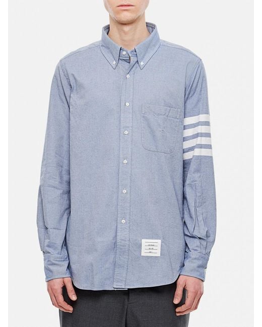 Thom Browne Blue Light Button-Down Shirt With Signature Stripes And Custom Details for men