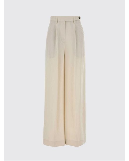 Brunello Cucinelli Natural Linen Blend Wide-Leg Trousers