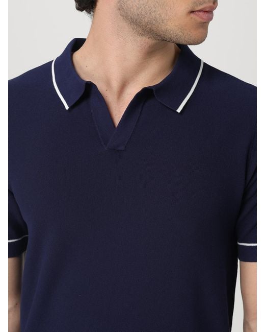 Peuterey Blue Knit Polo Shirt Short Sleeves for men