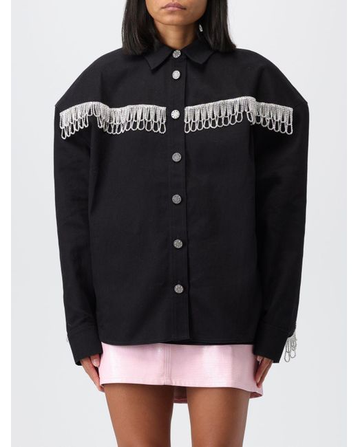 ROTATE BIRGER CHRISTENSEN Black Crystal Organic Cotton Shirt Jacket