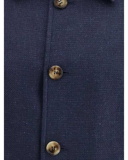 Brunello Cucinelli Blue Silk And Linen Bomber Jacket for men