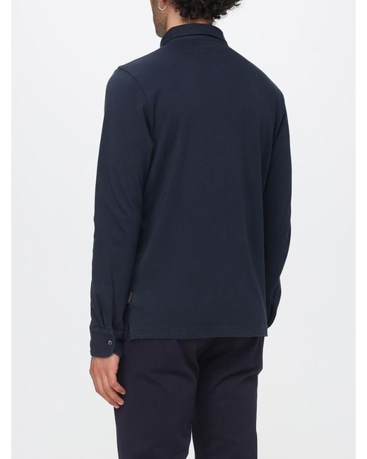 Zanone Blue Long-Sleeve Cotton Polo Shirt With Ribbed Collar And Three Buttons for men