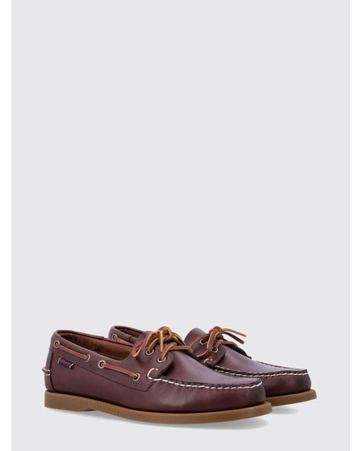 Sebago Brown Portland Waxed Leather Boat Loafers for men
