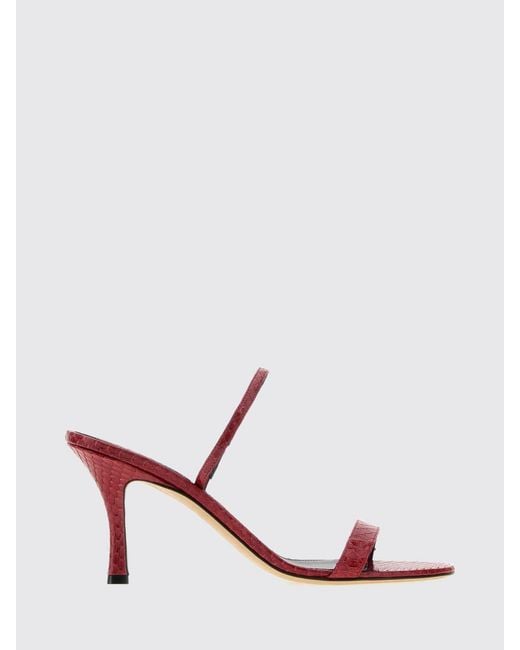 The Row Pink Ella Python-Embossed Leather Mule Sandals With Stiletto Heel