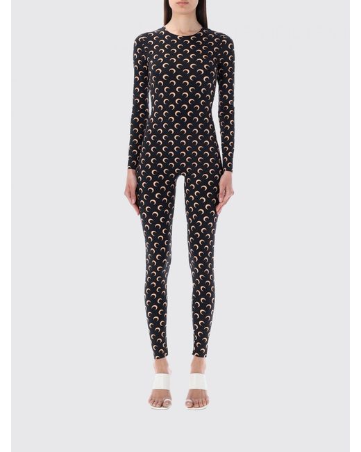 MARINE SERRE Brown Monogram Print Jersey Jumpsuit