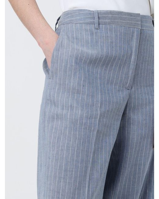 PT Torino Blue Pinstriped Linen And Cotton Palazzo Trousers