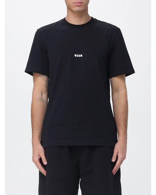 MSGM Black Cotton T-Shirt With Logo for men