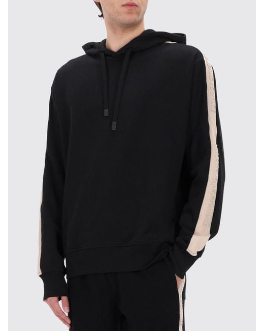 Versace Jeans Couture Black Cotton Hoodie With Logo And Side Bands for men
