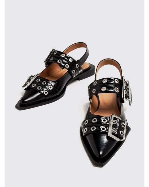 Ganni Black Mary Jane Slingback Ballet Flats