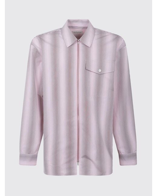 Dries Van Noten Pink Relaxed Fit Striped Cotton Shirt With Zip Closure for men