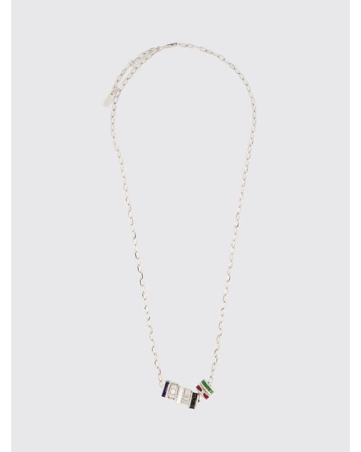 Céline White Adjustable Enamelled Brass Necklace With Charms And Set Rhinestones for men
