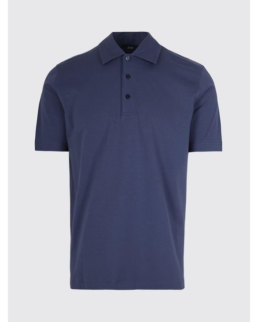 Herno Blue Short-Sleeved Cotton Polo Shirt With Classic Three-Button Collar for men