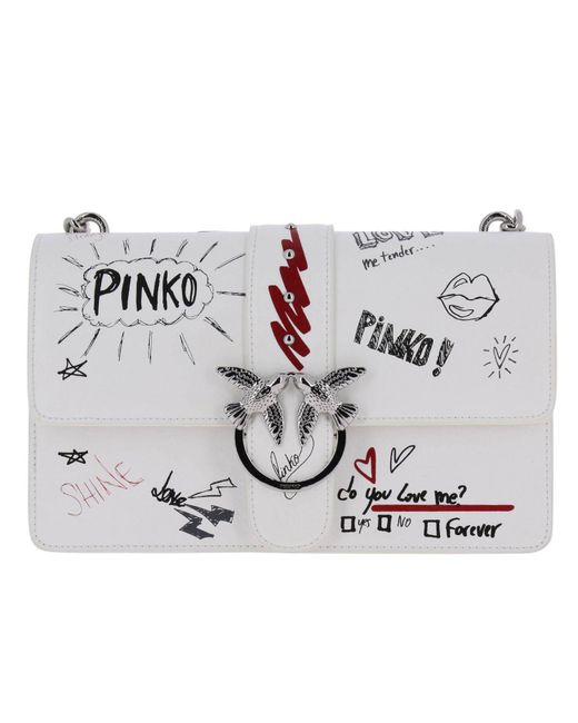Pinko Love Graffiti White Shoulder Bag