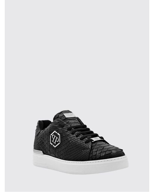 Philipp Plein Black Python Print Leather Sneakers With Hexagon for men
