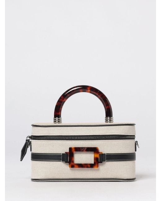 Roger Vivier Natural Belle Vivier Cotton Canvas Vanity Bag