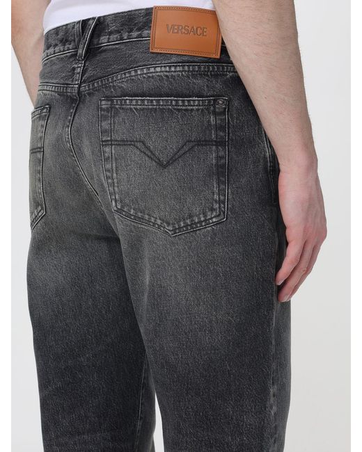 Versace Gray Cotton Denim Straight Jeans for men