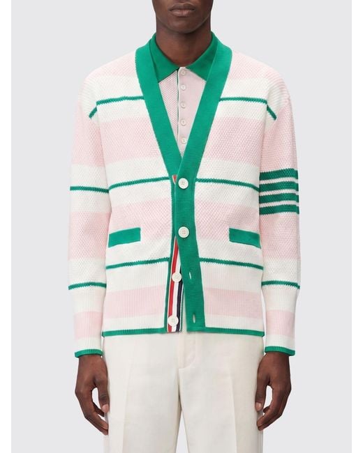 Thom Browne Gestreifter Baumwollcardigan in Green für Herren