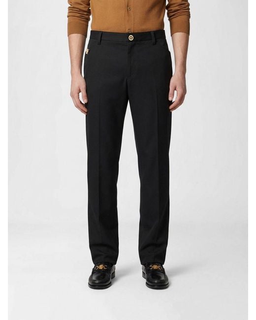 Versace Black Cotton Gabardine Chino Trousers for men
