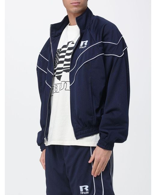 Rhude Blue Cropped Polyester Bomber Jacket With High Neck And Contrast Logo for men