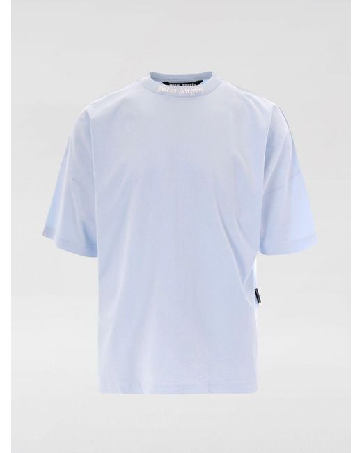 Palm Angels White Cotton T-Shirt With Logo for men