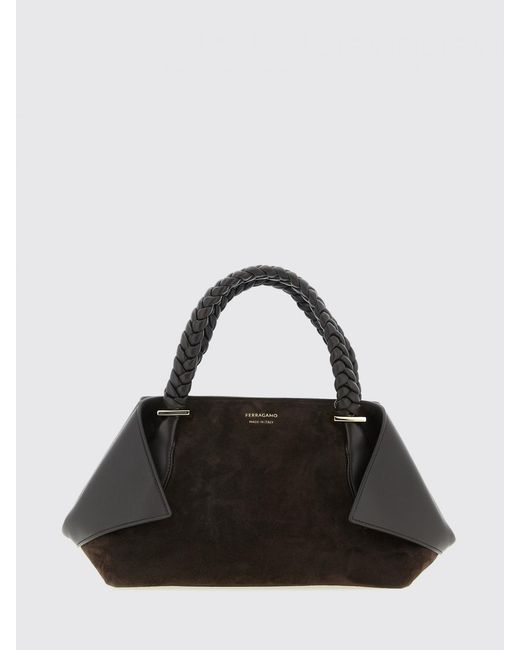 Ferragamo Black Suede Bag With Flaps