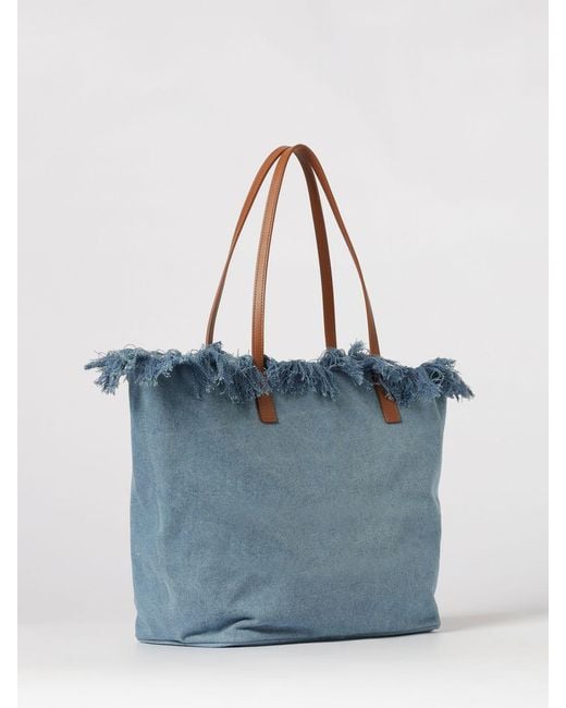 Mc2 Saint Barth Blue Cotton Blend Shoulder Bag With Logo