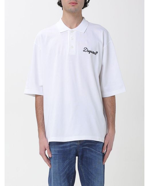 DSquared² White Cotton Polo Shirt With Logo for men