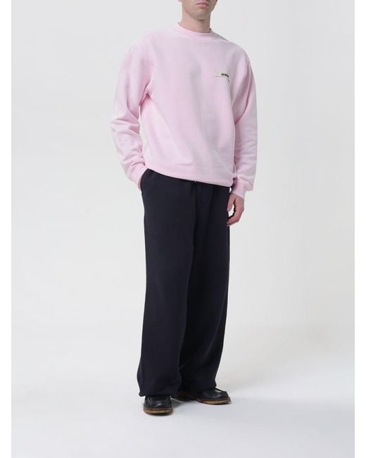 Jacquemus Pink Logo Cotton Crewneck Sweatshirt for men