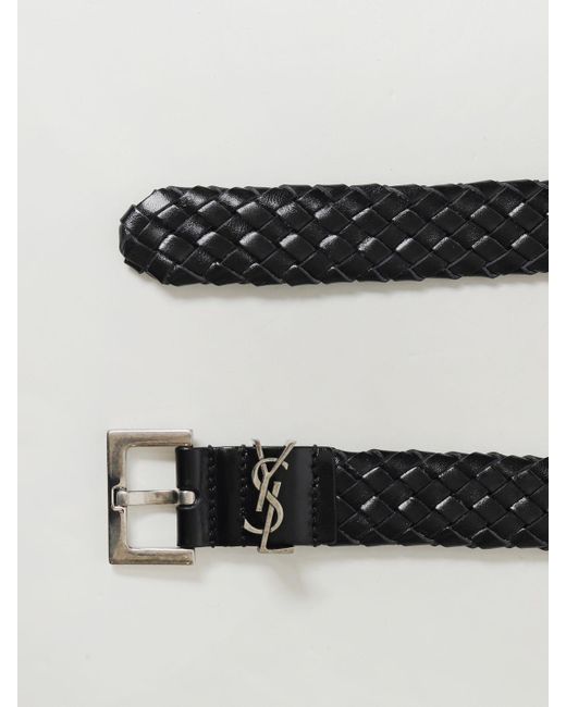 Cintura Cassandre in pelle intrecciata di Saint Laurent in Black da Uomo
