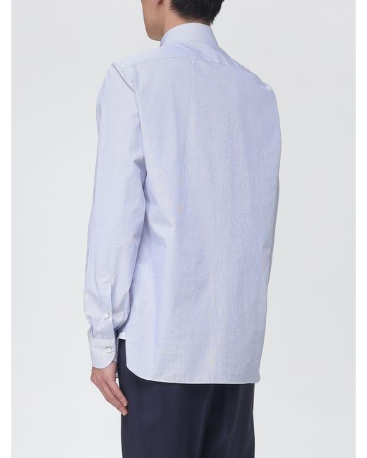 Luigi Borrelli Napoli Blue Classic Striped Cotton Shirt for men