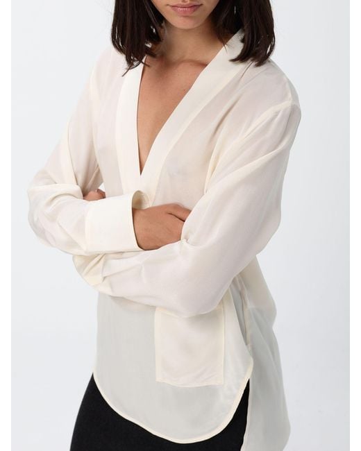 Victoria Beckham White Silk V-Neck Blouse With Long Sleeves