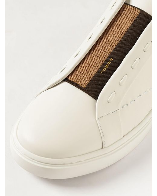 Fendi Natural City Calfskin Slip-On Sneakers With Jacquard Logo for men