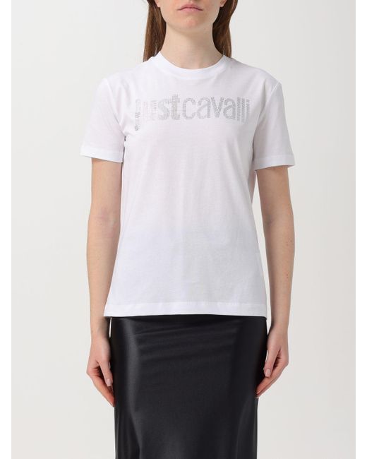 T-shirt con logo di strass di Just Cavalli in White
