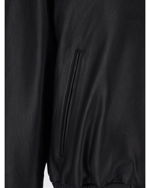 TONYWACK Black Lambskin Leather Bomber Jacket With Dropped Shoulders And Relaxed Fit for men