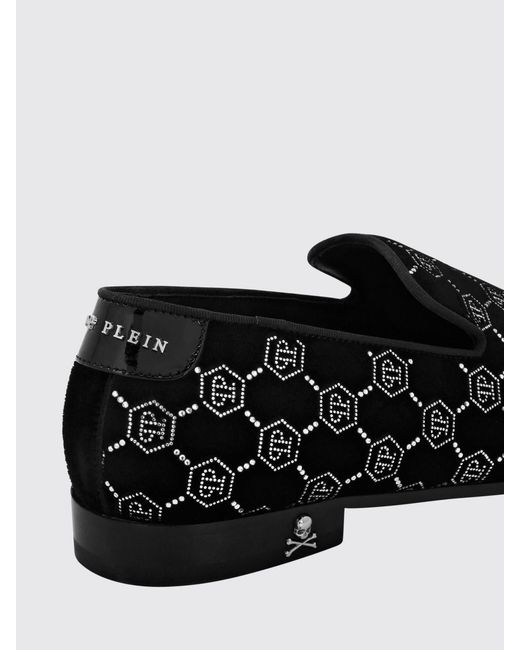 Philipp Plein White Velvet Loafers With Rhinestone Hexagon for men