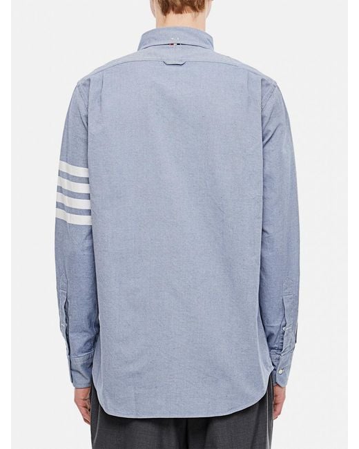 Thom Browne Blue Light Button-Down Shirt With Signature Stripes And Custom Details for men
