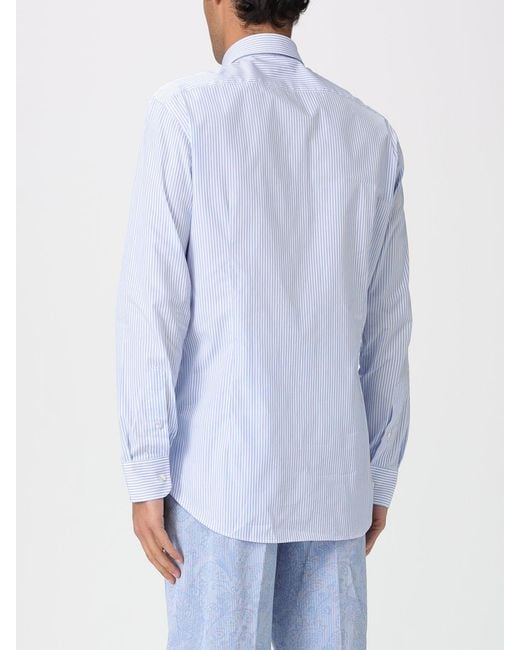 Etro Blue Striped Cotton Shirt Fendi for men