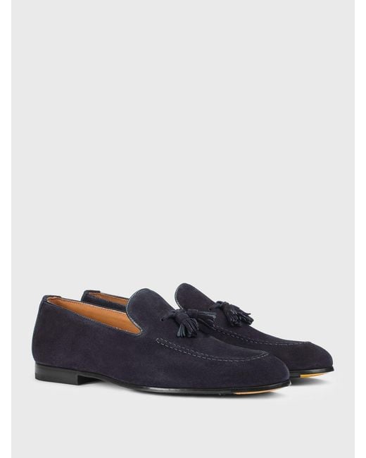 Doucal's Blue Suede Loafers With Tassels for men