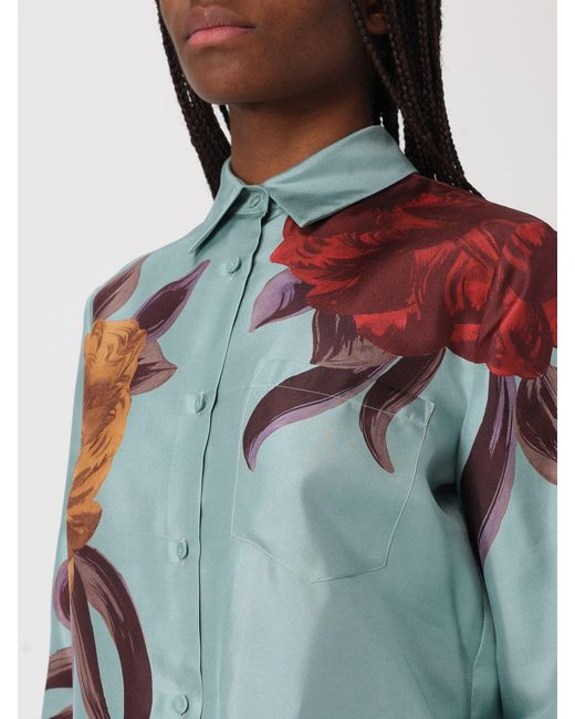 LaDoubleJ Blue Silk Shirt With Floral Print