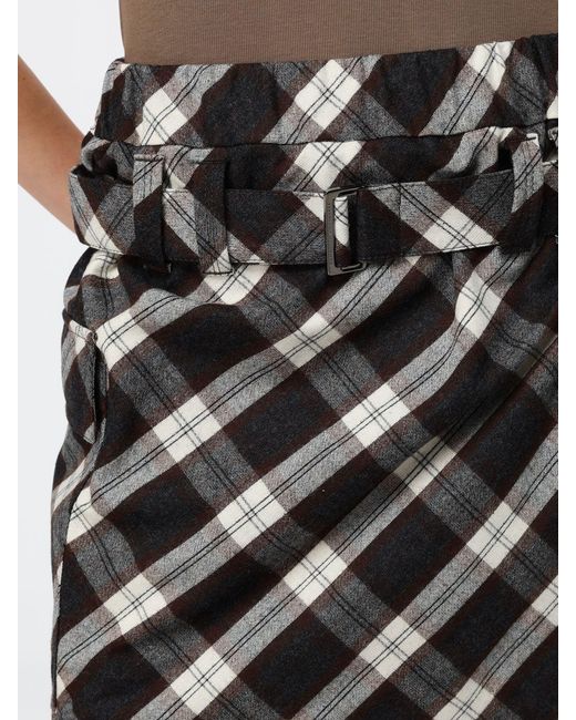 Brunello Cucinelli Black High-Waisted A-Line Check Wool-Blend Mini Skirt